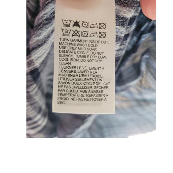 Lucky Blue Stripe Shirt Long Sleeve Button Up Semi Sheer Sz M - Picture 7 of 7